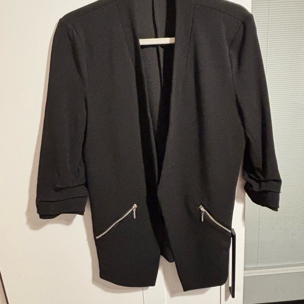 Maurices Black Blazer with Open Front and Zipper Accents